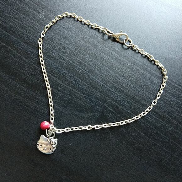 Anklet, Hello Kitty Silver 9" NOS fashion jewelry Sanrio charm Y2K - Picture 2 of 5